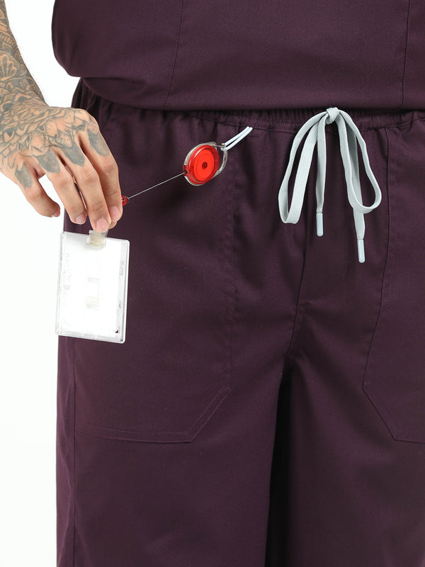 Men’s Wine Medical Scrub Set – V-Neck Top & Straight Pants | Twill Fabric, Breathable & Fade-Resistant – Eco Flex