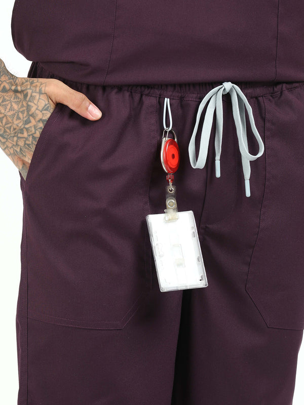 Men’s Wine Medical Scrub Set – V-Neck Top & Straight Pants | Twill Fabric, Breathable & Fade-Resistant – Eco Flex