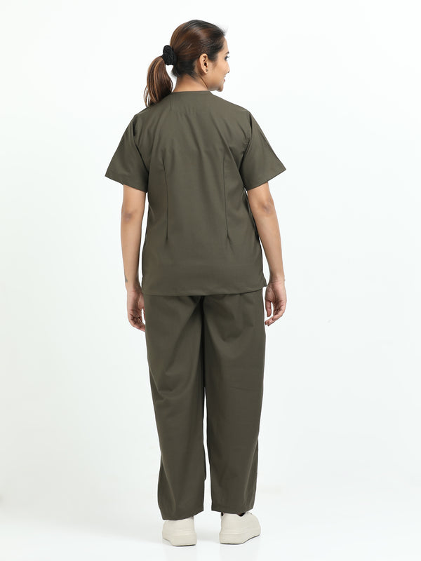Women’s Olive Medical Scrub Set – V-Neck Top & Straight Pants | 2-Way Stretch, Durable & Antibacterial Fabric – Apollo