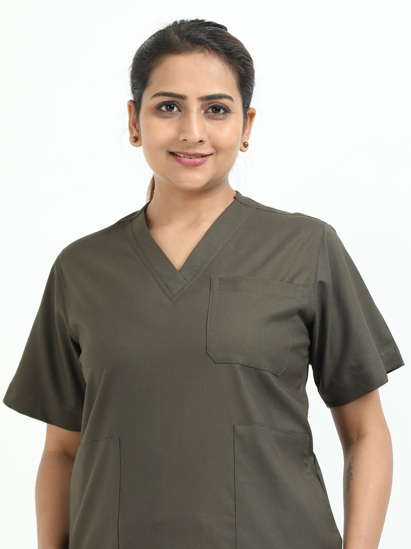 Women’s Olive Medical Scrub Set – V-Neck Top & Straight Pants | 2-Way Stretch, Durable & Antibacterial Fabric – Apollo