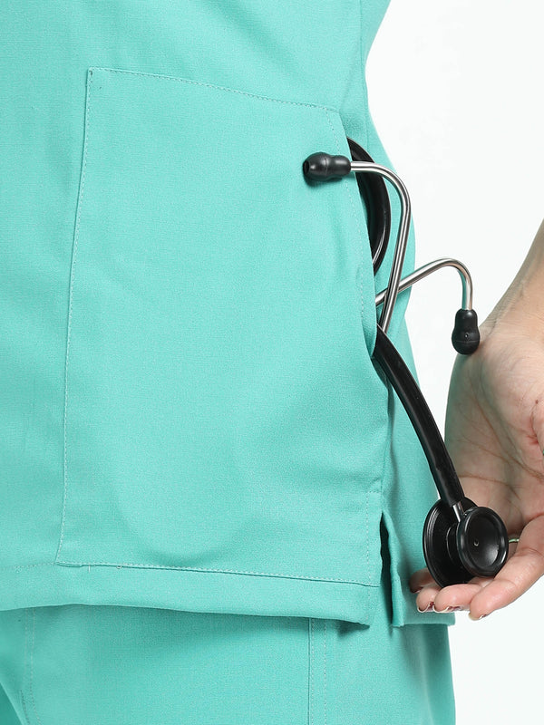 Women’s Sea Green Medical Scrub Set – V-Neck Top & Straight Pants | 2-Way Stretch, Antibacterial & Quick-Dry Fabric – Apollo