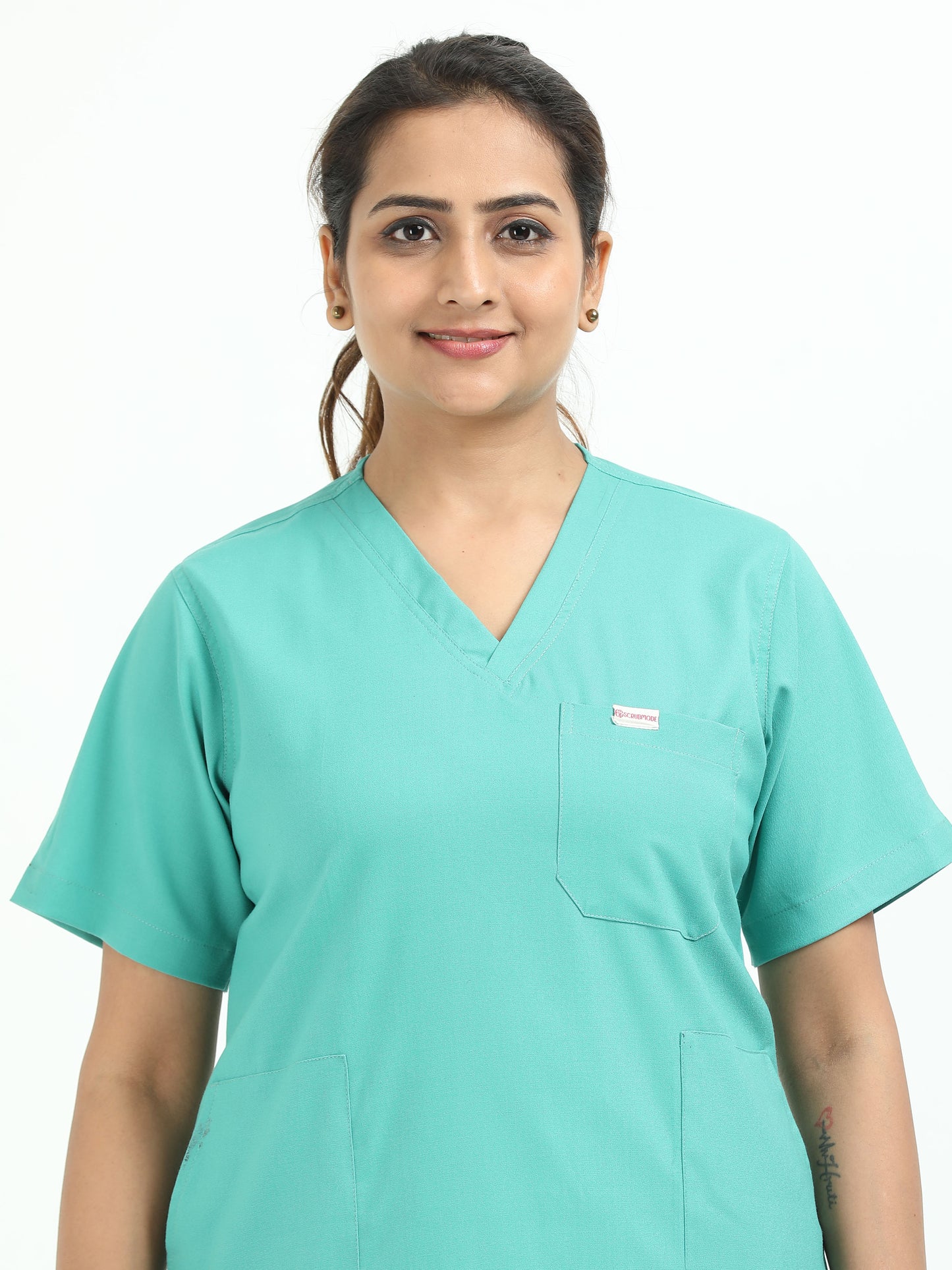 Women’s Sea Green Medical Scrub Set – V-Neck Top & Straight Pants | 2-Way Stretch, Antibacterial & Quick-Dry Fabric – Apollo