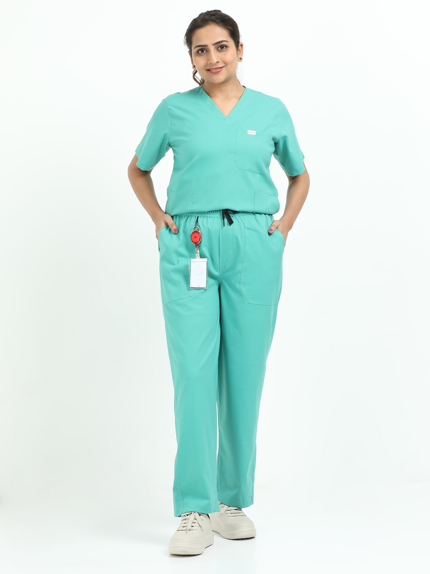 Women’s Sea Green Medical Scrub Set – V-Neck Top & Straight Pants | 2-Way Stretch, Antibacterial & Quick-Dry Fabric – Apollo