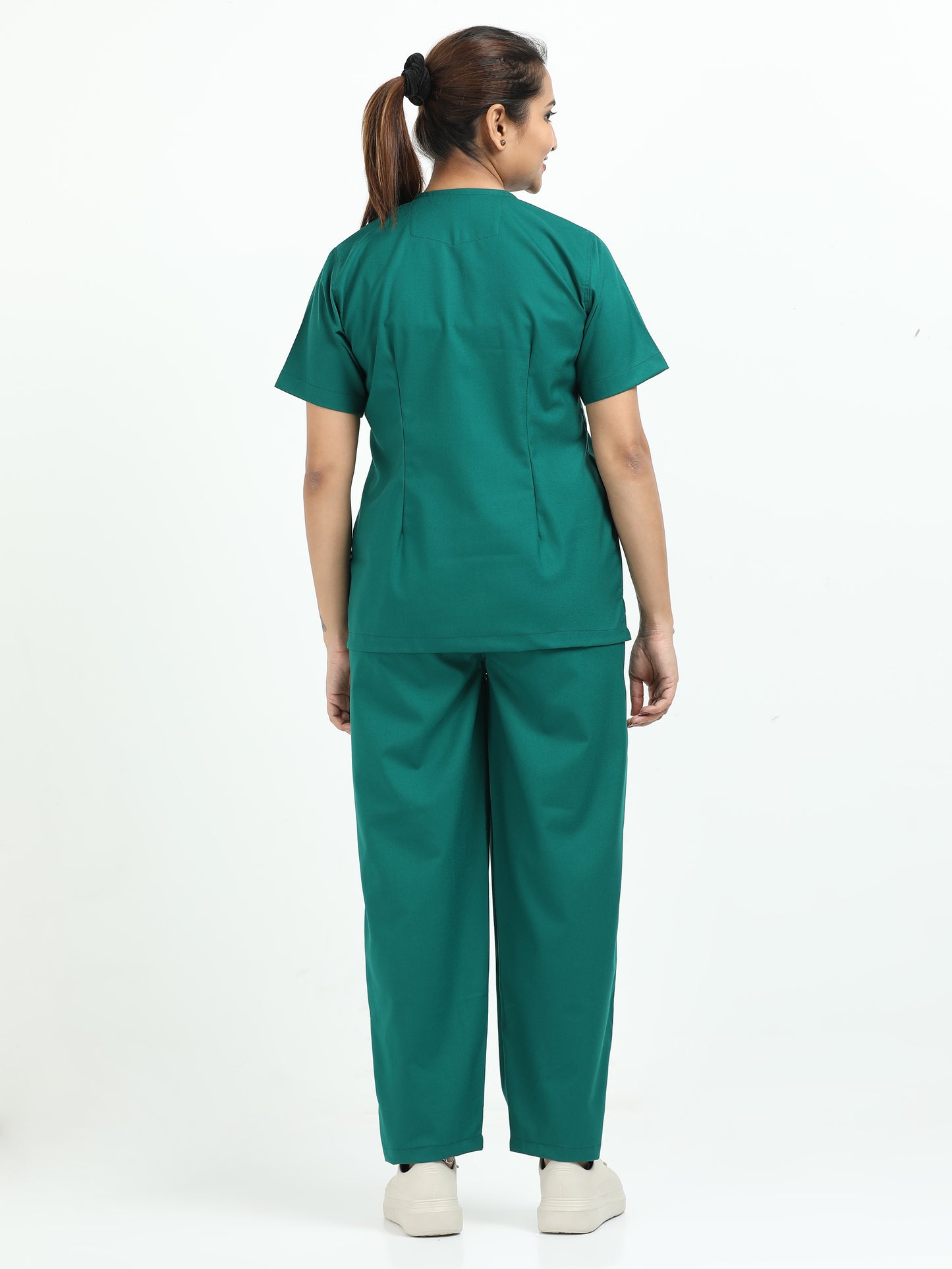Women’s Forest Green Medical Scrub Set – V-Neck Top & Straight Pants | 2-Way Stretch, Breathable & Antibacterial Fabric – Apollo