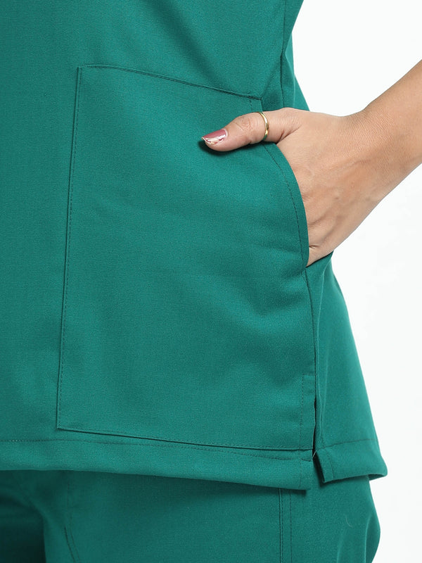 Women’s Forest Green Medical Scrub Set – V-Neck Top & Straight Pants | 2-Way Stretch, Breathable & Antibacterial Fabric – Apollo