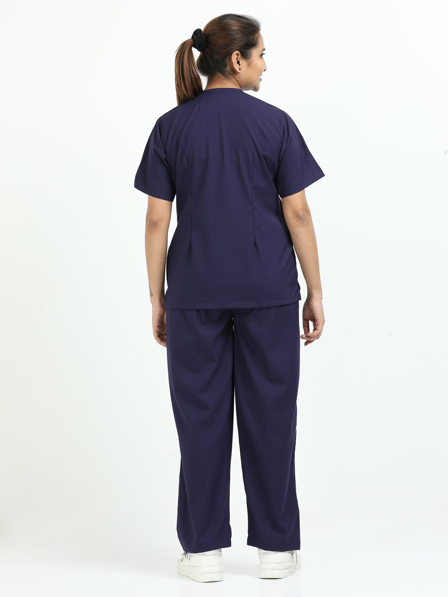 Women’s Navy Medical Scrub Set – V-Neck Top & Straight Pants | 2-Way Stretch, Antibacterial & Quick-Dry Fabric – Apollo
