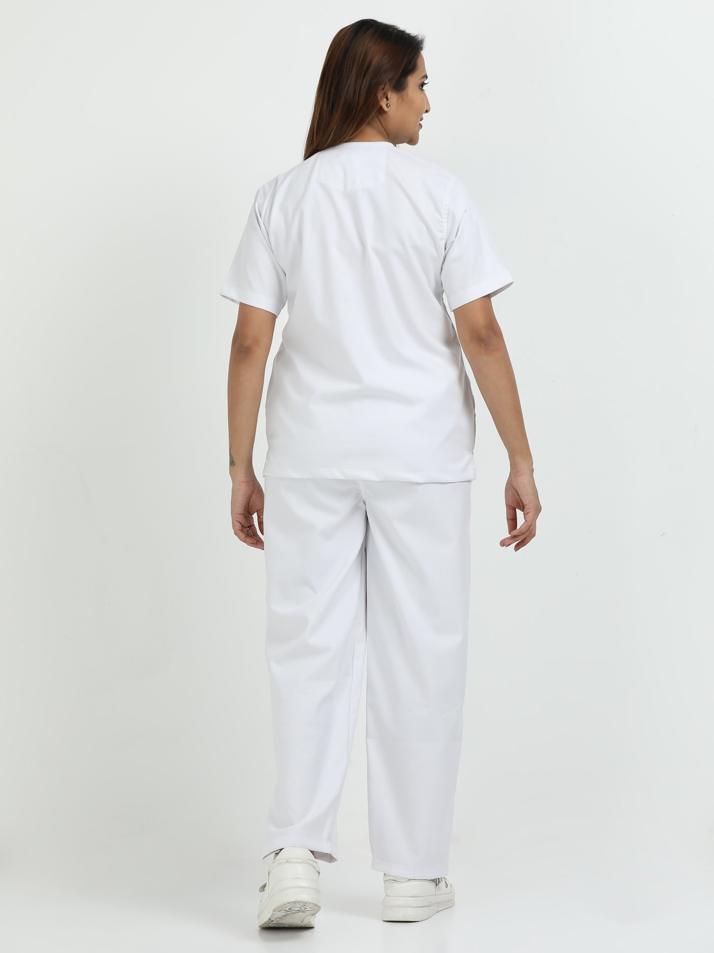 Women’s Snow White Medical Scrub Set – V-Neck Top & Straight Pants | 2-Way Stretch, Antibacterial & Easy-Care Fabric – Apollo